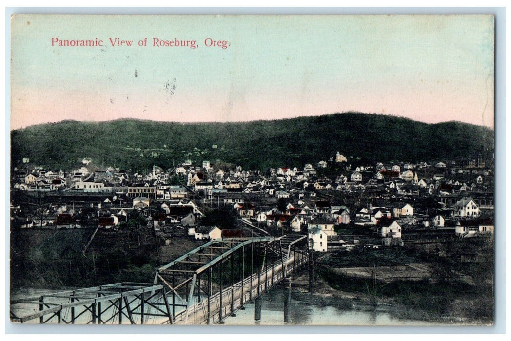 1909 Bridge Exterior Building Panoramic View Roseburg Oregon OR Vintage Postcard