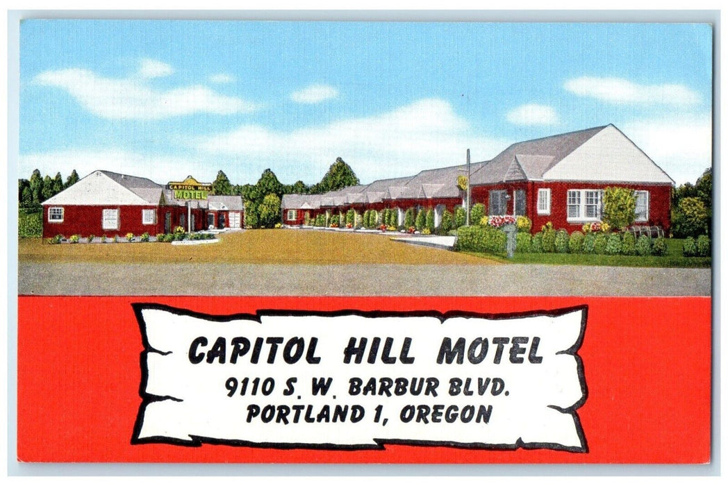 c1940 Capitol Hill Motel Barbur Blvd. Exterior Building Portland Oregon Postcard