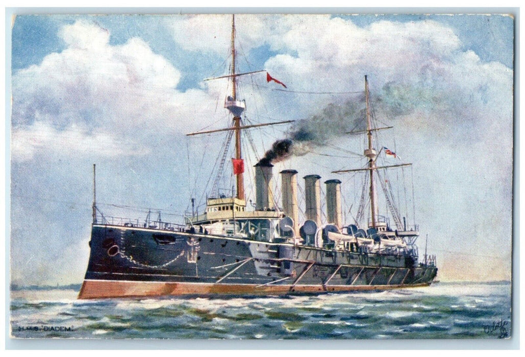 c1910 H M S Diadem Twin-Screw Steamer Ship Oilette Raphael Tuck & Son Postcard