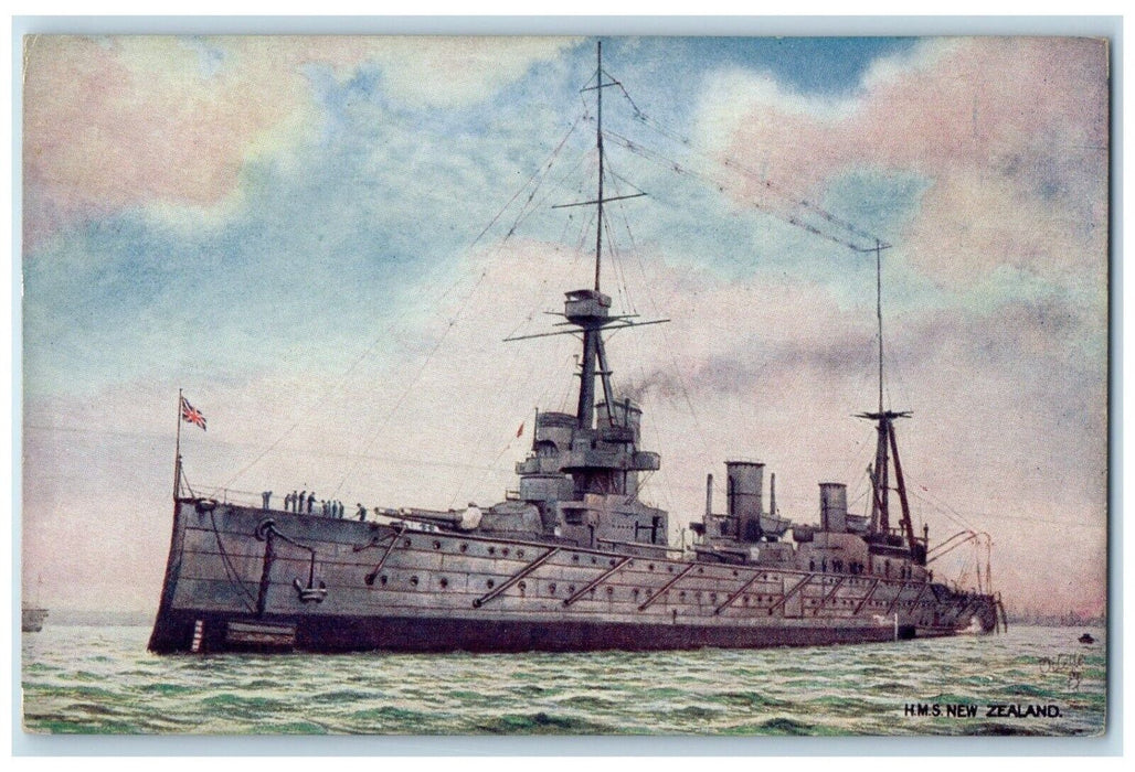 c1910 H M S New Zealand Battle Cruiser British Navy Raphael Tuck Sons Postcard