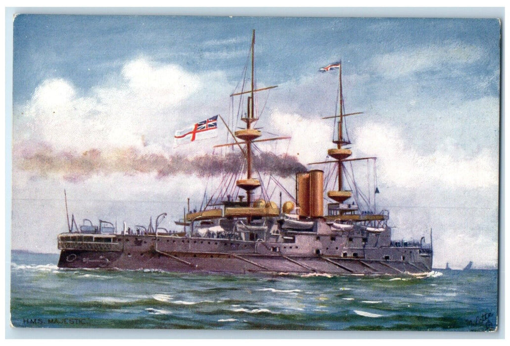 c1910 H. M. S. Majestic Battleship Steamer Oilette Raphael Tuck & Son Postcard