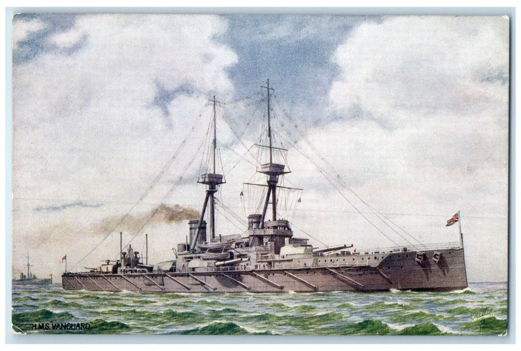 c1910 View H. M. S. Vanguard Dreadnought Battle Ship Raphael Tuck Sons Postcard