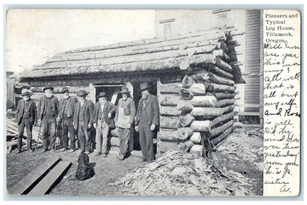 c1908 Pioneers Typical Log House Exterior Tillamook Oregon OR Vintage Postcard