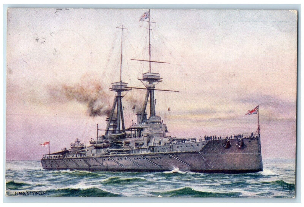 1910 View H. M. S. St Vincent Dreadnought Battle Ship Raphael Tuck Sons Postcard