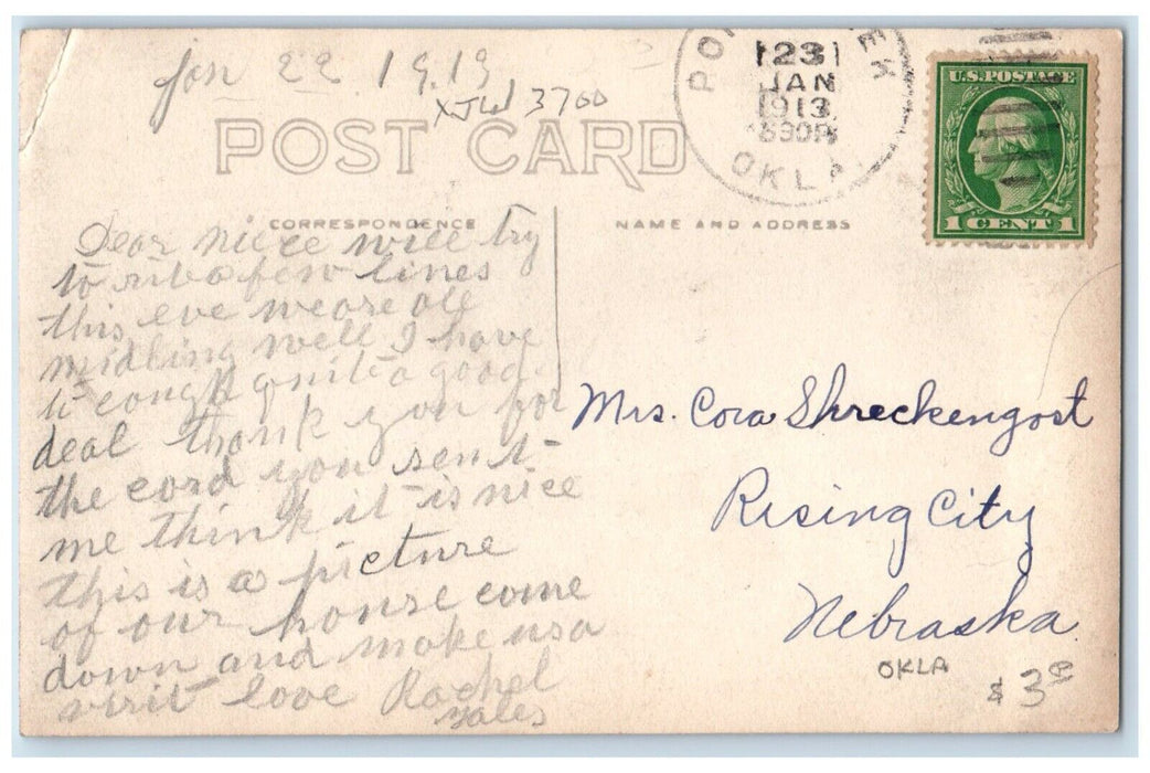1913 Home Residence Pond Creek Oklahoma OK RPPC Photo Posted Antique Postcard
