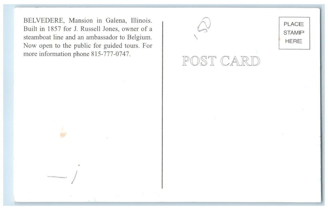 c1910 Exterior View Belvedere Mansion Building Galena Illinois Unposted Postcard