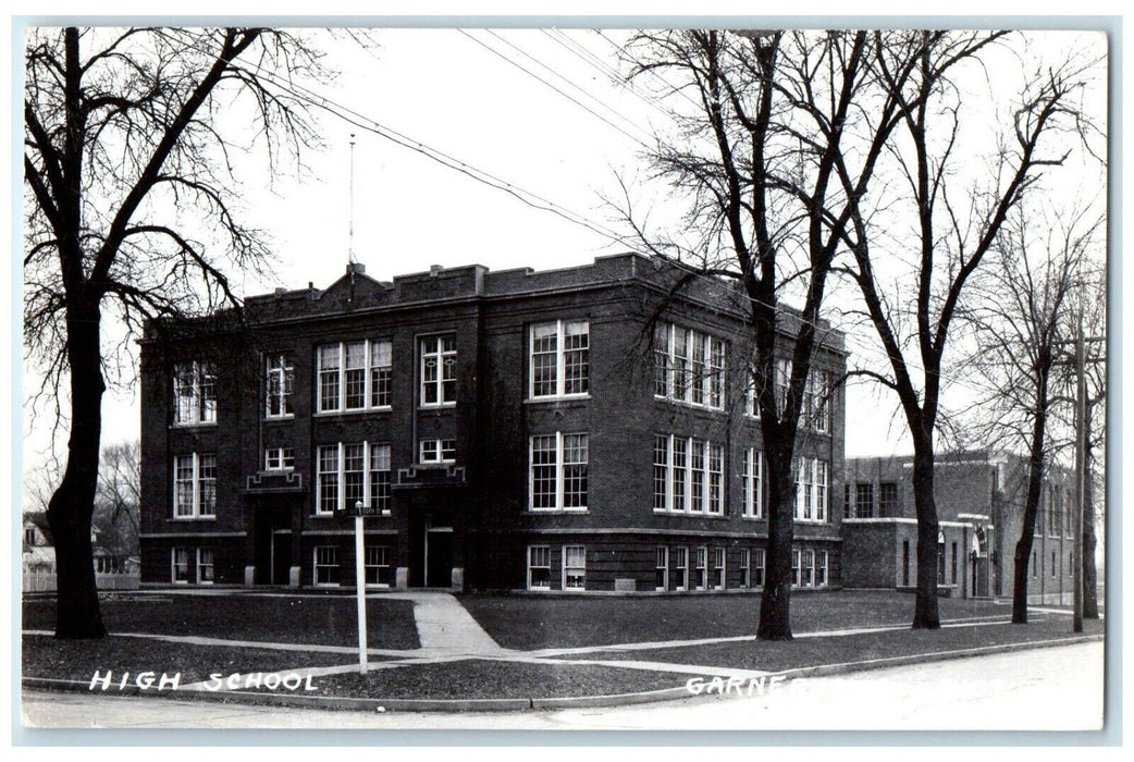 c1950's High School Building Scene Street Garner Iowa IA RPPC Photo Postcard