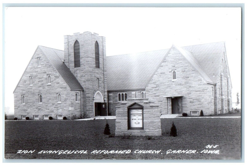 c1950's Zion Evangelical Reformed Church Garner Iowa IA RPPC Photo Postcard