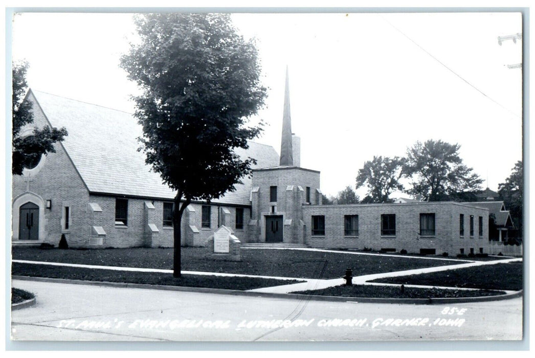 c1950s St. Paul's Evangelical Lutheran Church Garner Iowa IA RPPC Photo Postcard