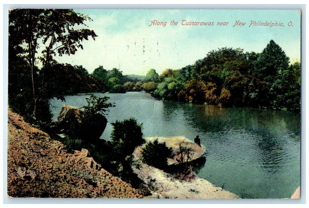 1909 Along Tuscarawas River Lake New Philadelphia Ohio Vintage Antique Postcard