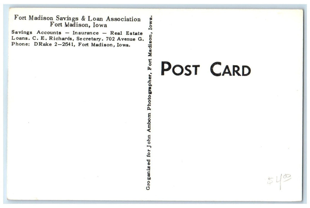 Fort Madison Savings And Loan Association Fort Madison Iowa RPPC Photo Postcard