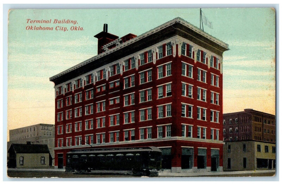 c1910 Terminal Building Exterior Streetcar Road Oklahoma City Oklahoma Postcard