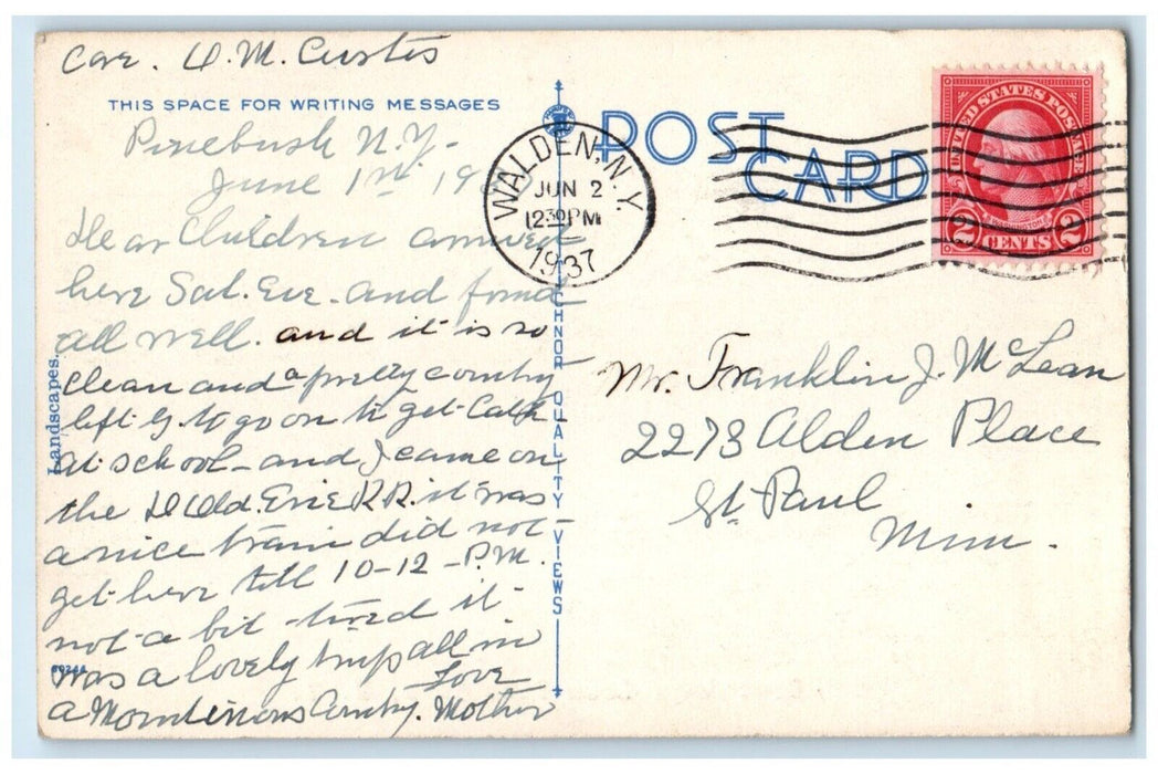 1937 Scenic View Road Trees Flowers Greetings Pine Bush New York Posted Postcard