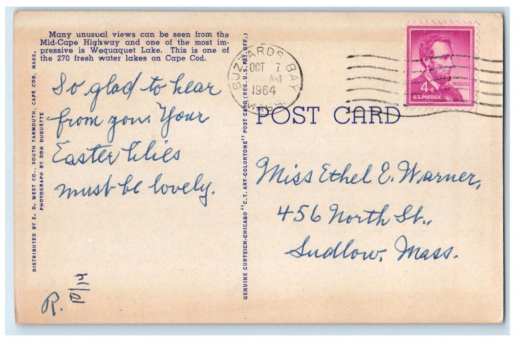 1964 Beautiful View Mid-Cape Highway Cape Cod Massachusetts MA Vintage Postcard