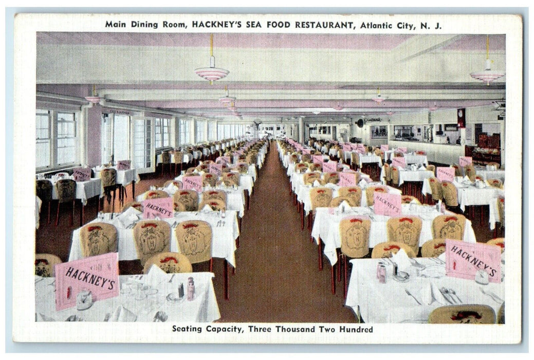 Main Dining Room Hackney's Sea Food Restaurant Atlantic City New Jersey Postcard