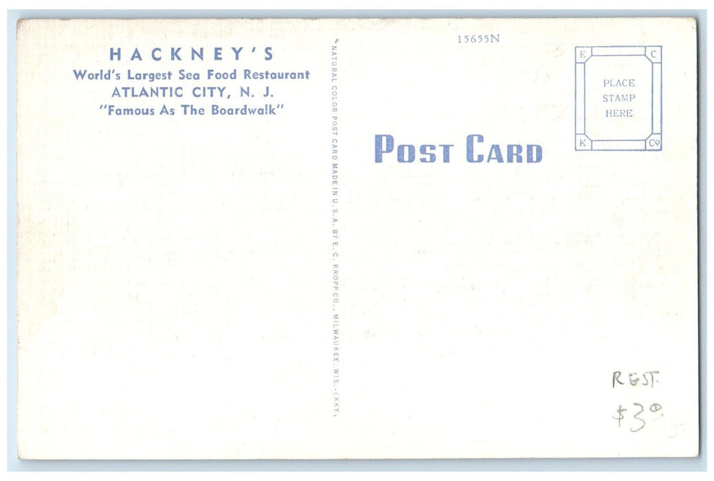 Main Dining Room Hackney's Sea Food Restaurant Atlantic City New Jersey Postcard