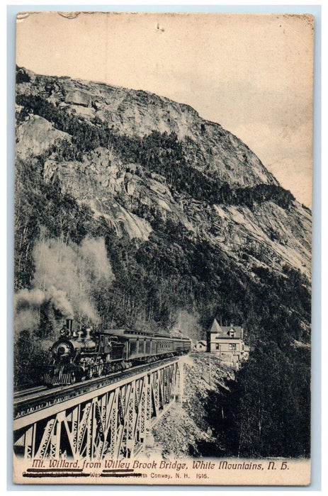 1911 Mt. Willard Willey Brook Bridge Railroad Train White Mountain NJ Postcard