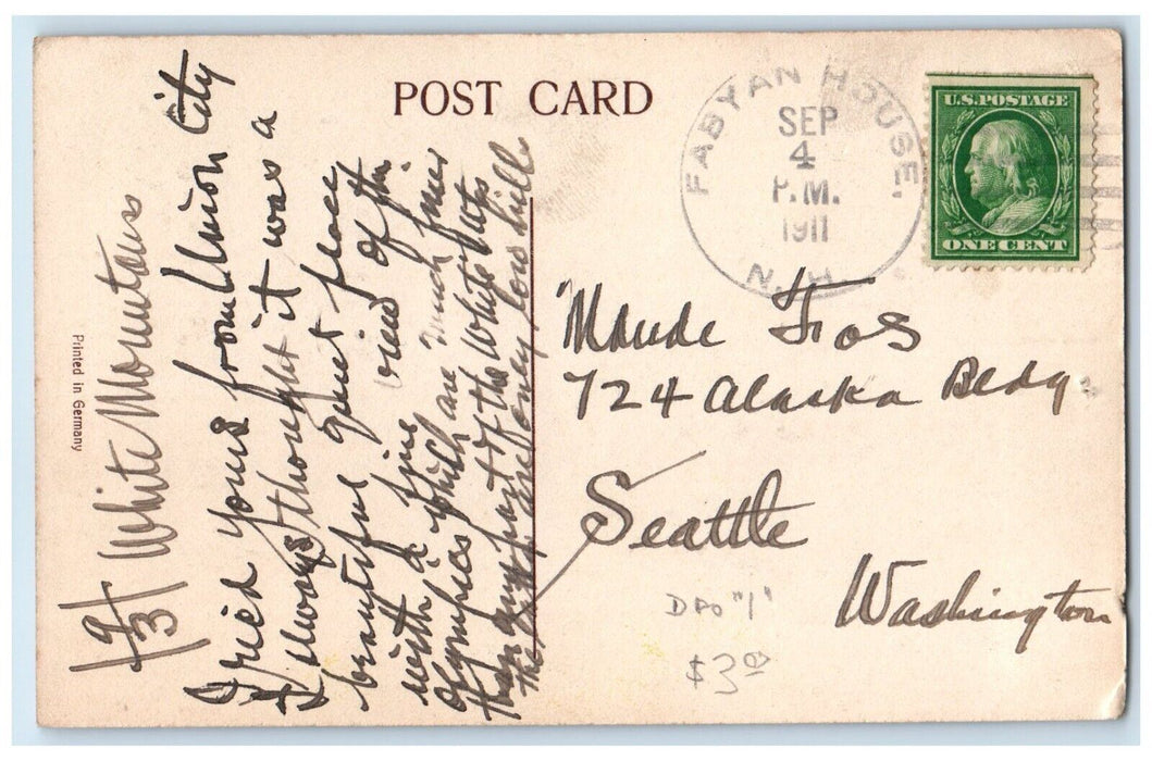 1911 Mt. Willard Willey Brook Bridge Railroad Train White Mountain NJ Postcard