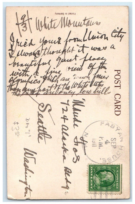 1911 Mt. Willard Willey Brook Bridge Railroad Train White Mountain NJ Postcard