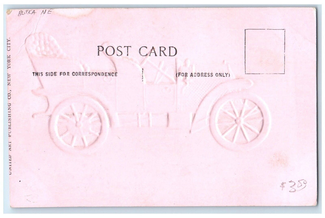 c1905 You Auta Be In Butka Nebraska NE, Car Embossed Glitter Antique Postcard