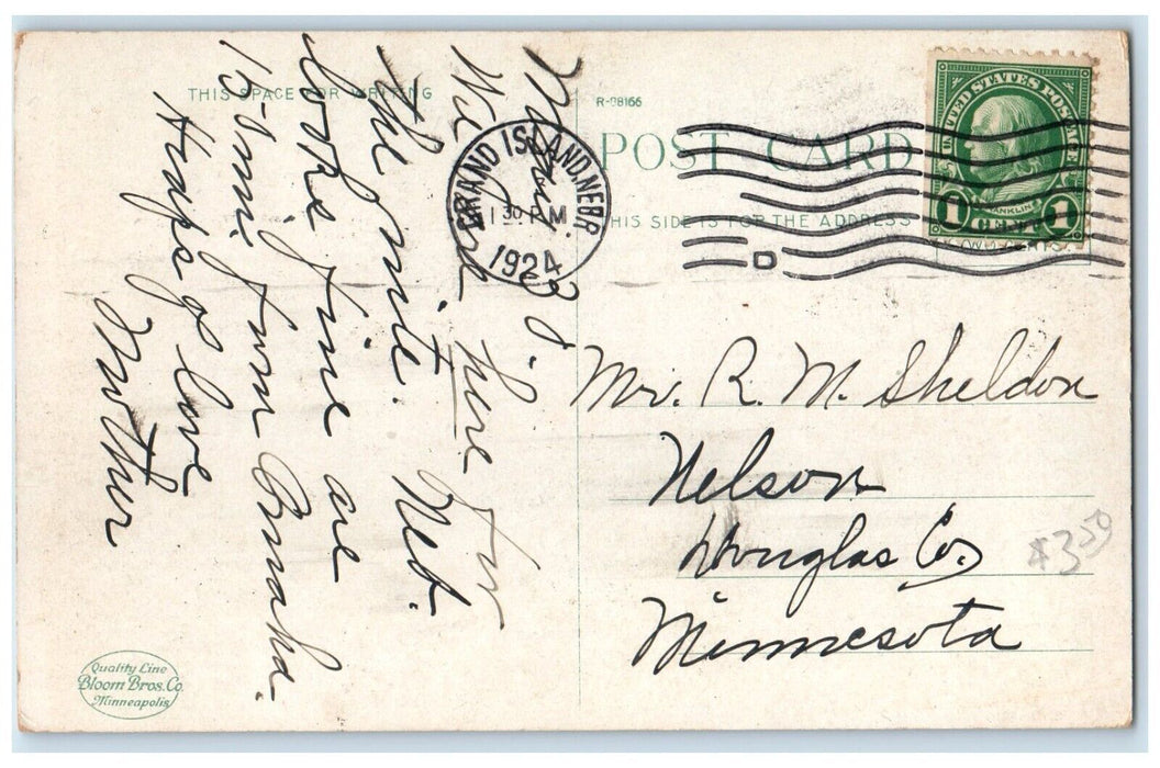 1924 Locust Street Looking South Nebraska State Bank Grand Island NE Postcard