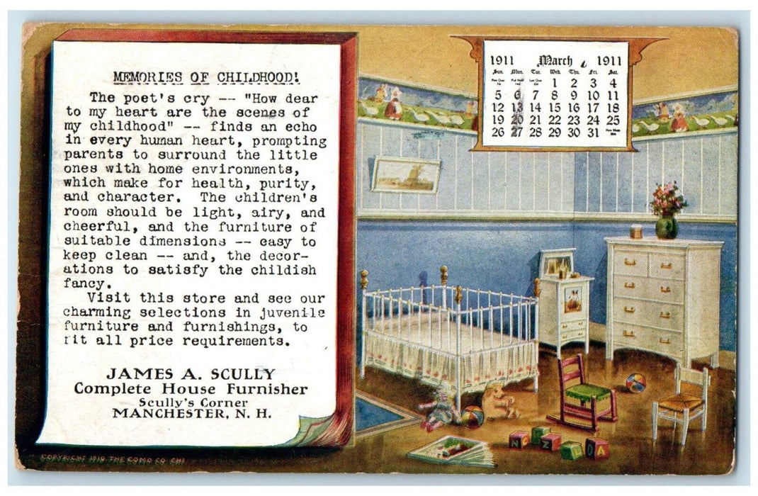 Memories Of Childhood James Scully Calendar Manchester New Hampshire NH Postcard