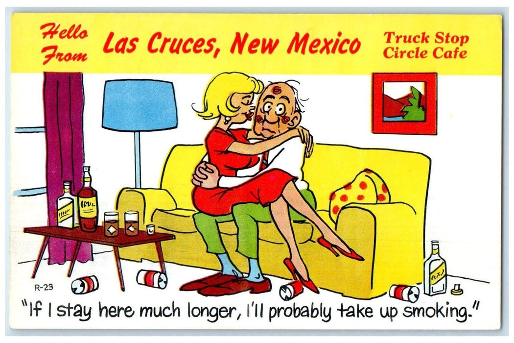 Hello From Las Cruses New Mexico NM If I Sta Here Longer Couple Romance Postcard