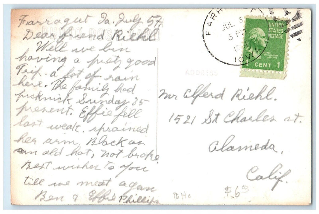 1951 View Of ME Church Farragut Iowa IA RPPC Photo Posted Vintage Postcard