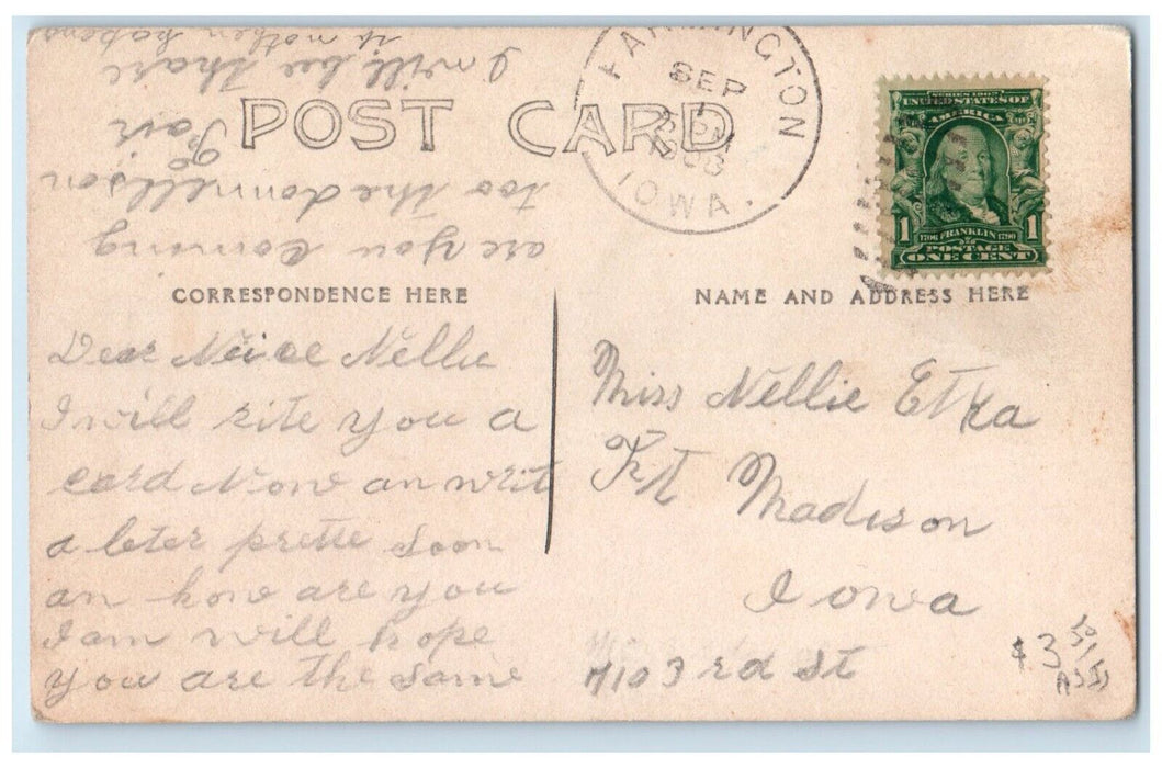 1908 House Scene Field Farmington Iowa IA RPPC Photo Posted Antique Postcard