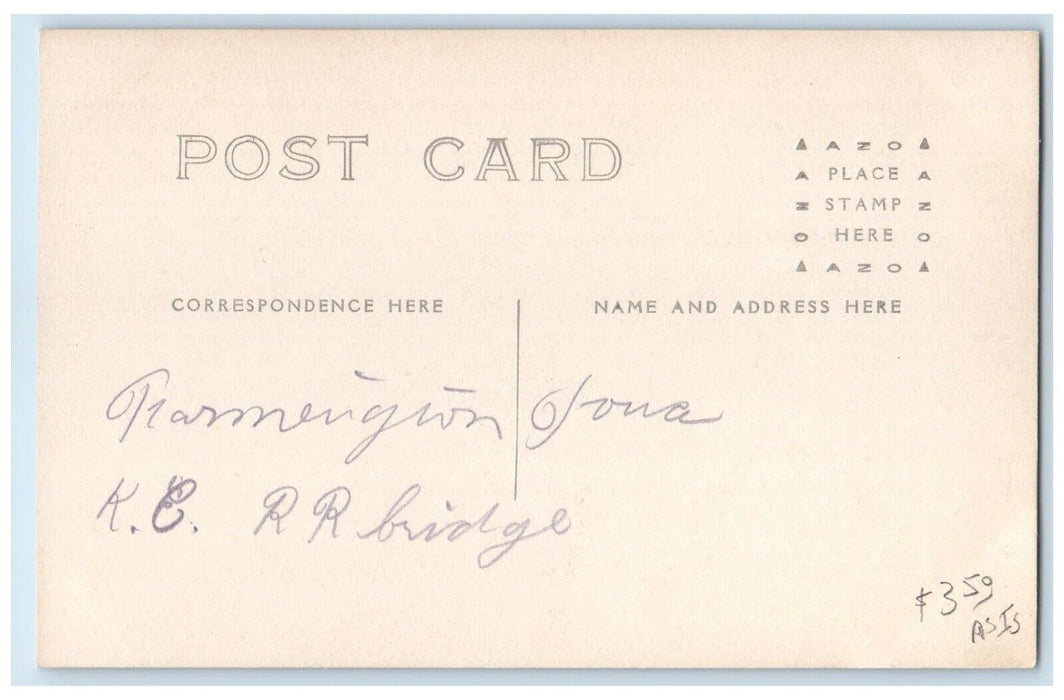 c1910's K.C. Railroad Bridge Farmington Iowa IA RPPC Photo Antique Postcard