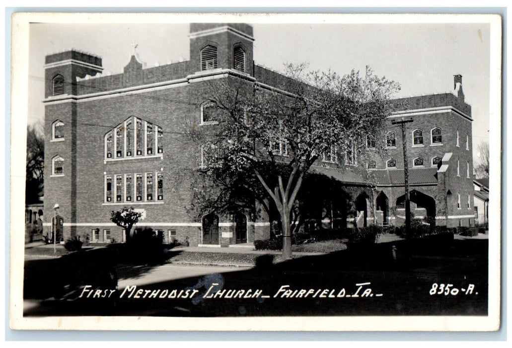 c1940's First Methodist Church Fairfield Iowa IA RPPC Photo Vintage Postcard