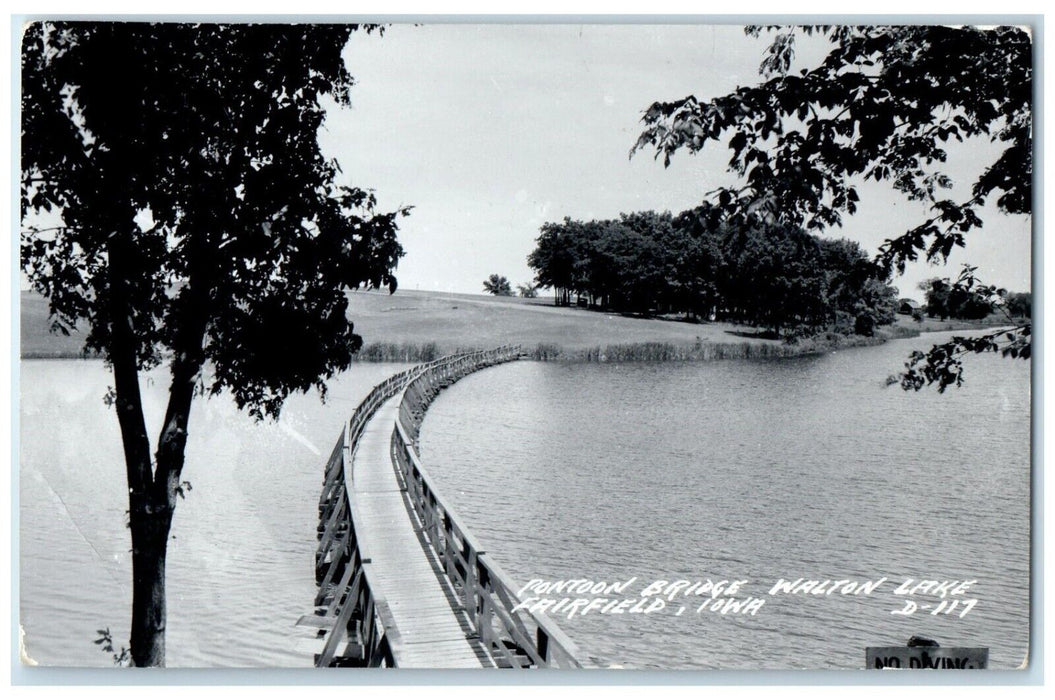 c1940's Pontoon Bridge Walton Lake Fairfield Iowa IA RPPC Photo Vintage Postcard