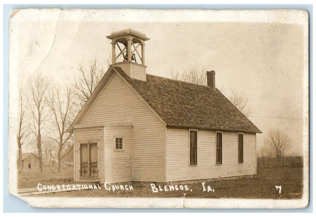 c1910's Congregational Church Bell Blencoe Iowa IA RPPC Photo Antique Postcard
