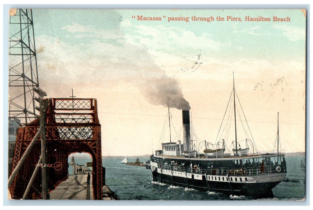 c1910 Macassa Passing Through The Piers Hamilton Beach Ontario Canada Postcard