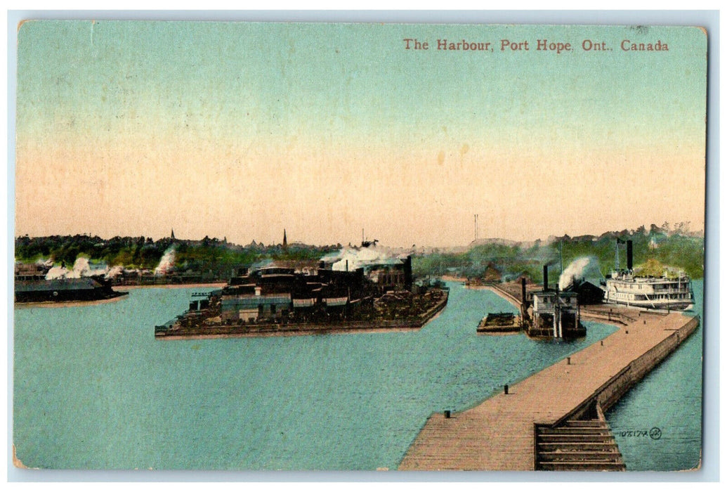 1919 Steamer in The Harbour Port Hope Ontario Canada Antique Posted Postcard