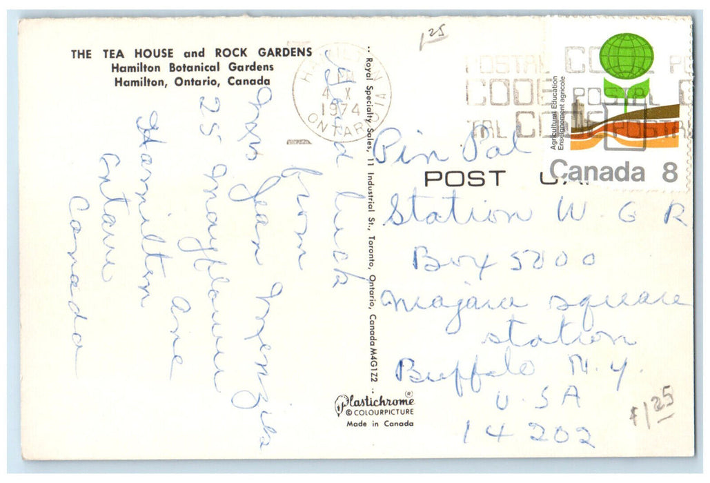 1974 Tea House Rock Gardens Botanical Gardens Hamilton Ontario Canada Postcard