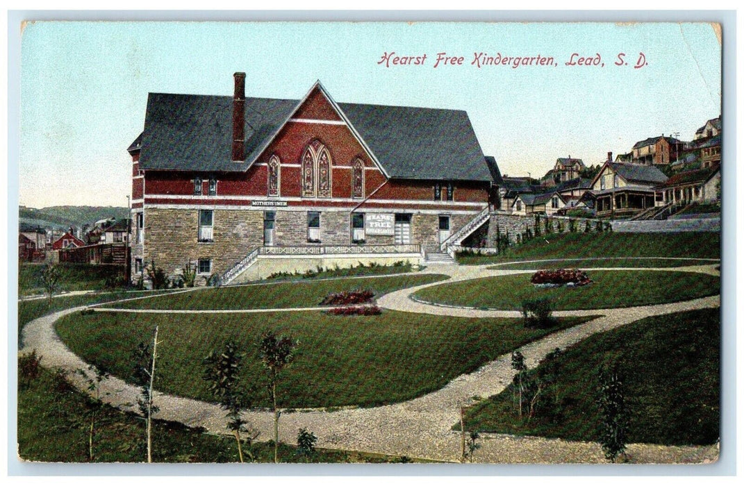 1908 Hearst Free Kindergarten Exterior Building Field Lead South Dakota Postcard
