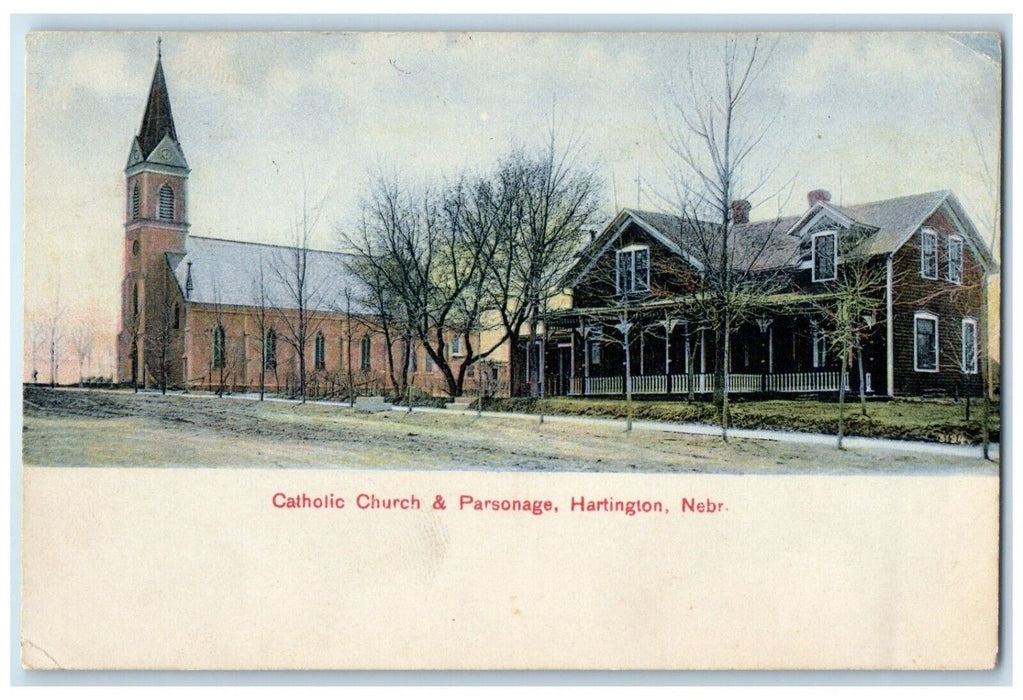 1909 Exterior View Catholic Church Parsonage Hartington Nebraska Posted Postcard