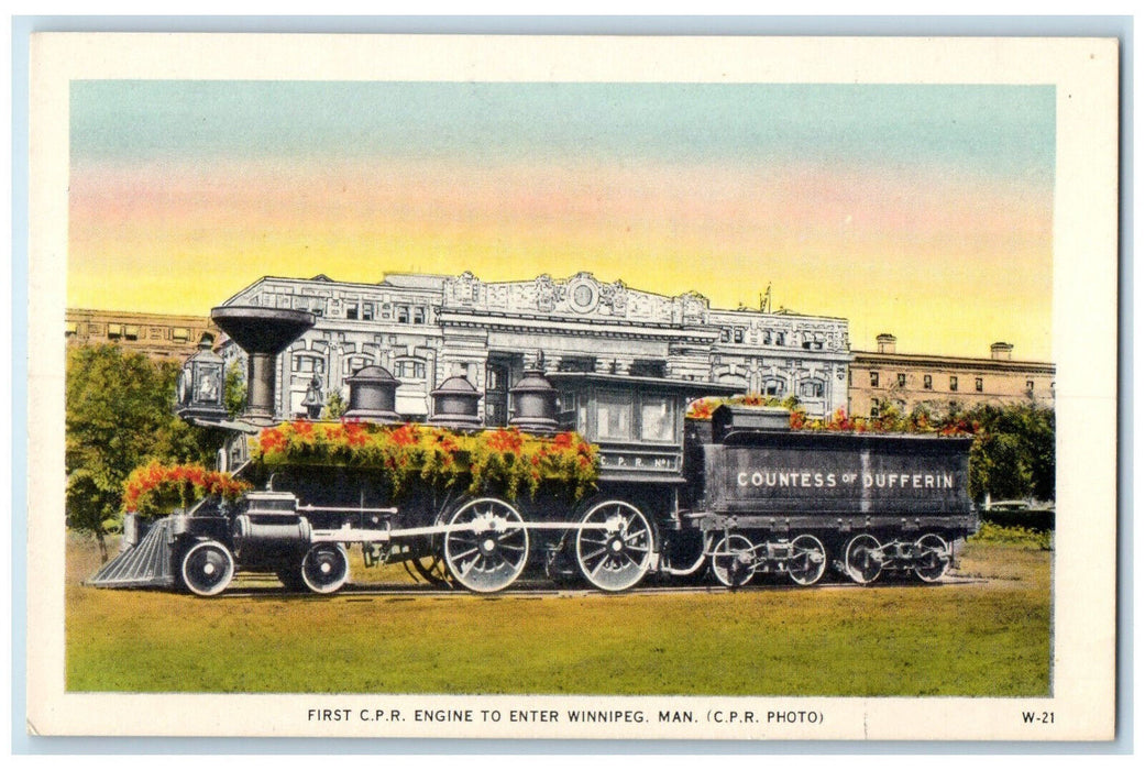 c1940's First C.P.R. Engine to Enter Winnipeg Manitoba Canada Unposted Postcard