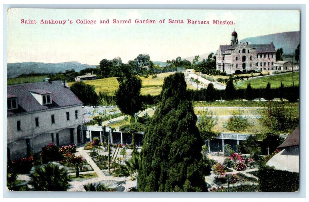 c1910 Saint Anthony College Sacred Garden Santa Barbara California CA Postcard
