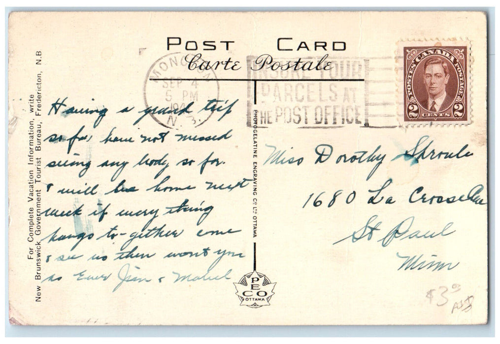 1941 T. Eaton Company Limited Moncton New Brunswick Canada Postcard