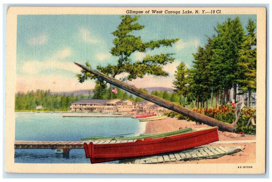 c1940 Glimpse West Exterior Building Boat Canoe Caroga Lake New York NY Postcard