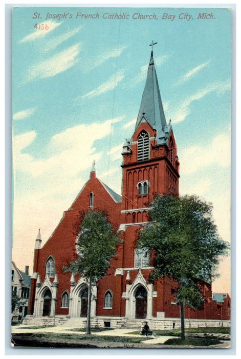c1910 St. Joseph's French Catholic Church Bay City Michigan MI Vintage Postcard