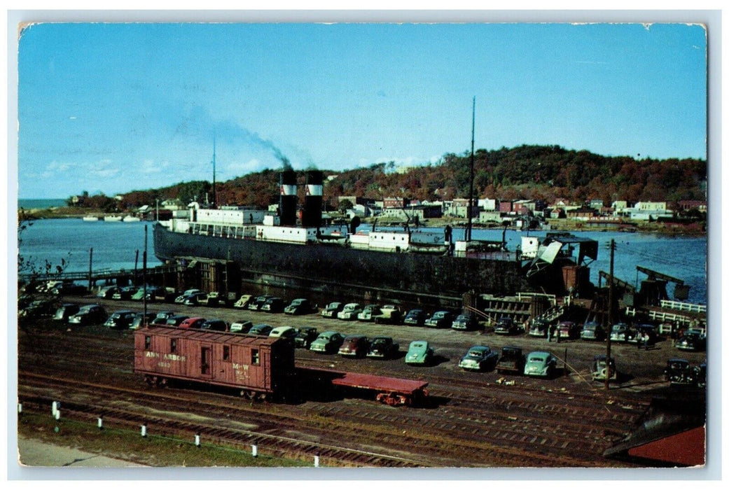 1953 Ann Arbor Boat Dock Elberta Steamer Ship Ferry Frankfort Michigan Postcard