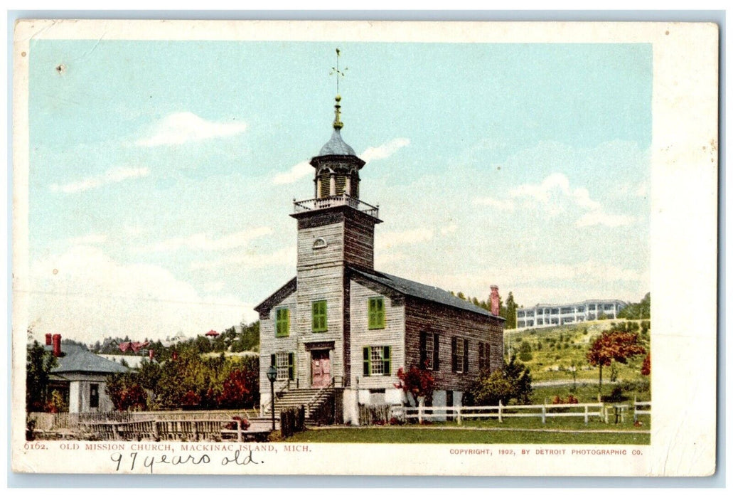 c1905 Old Mission Church Chapel Exterior Field Mackinac Island Michigan Postcard