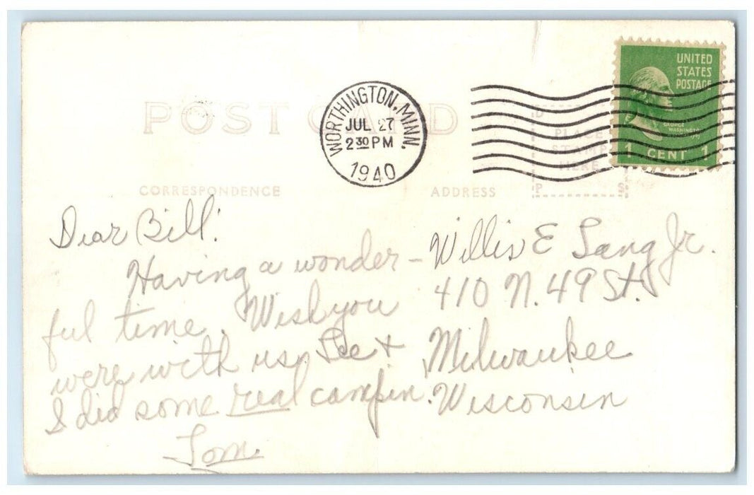 1940 East Tenth Street Bank Drug Store View Worthington MN RPPC Photo Postcard