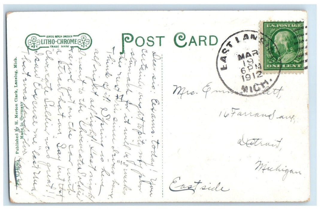 1912 First Presbyterian Church Plymouth Congregational Lansing Michigan Postcard
