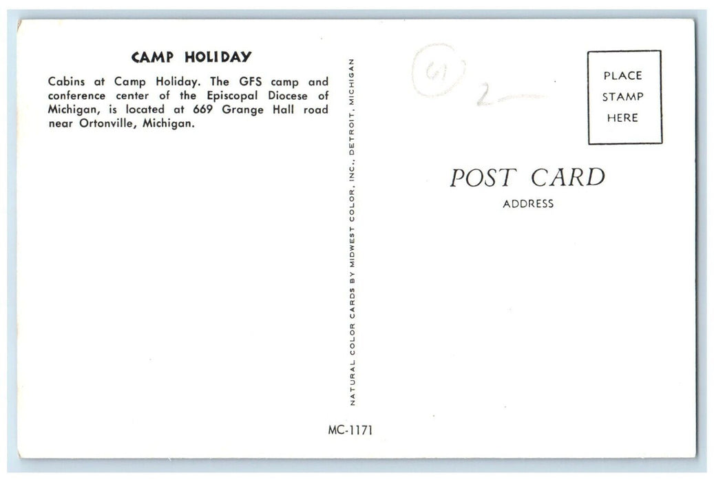 1960 Camp Holiday Cabins GFS Camp Conference Center Ortonville Michigan Postcard