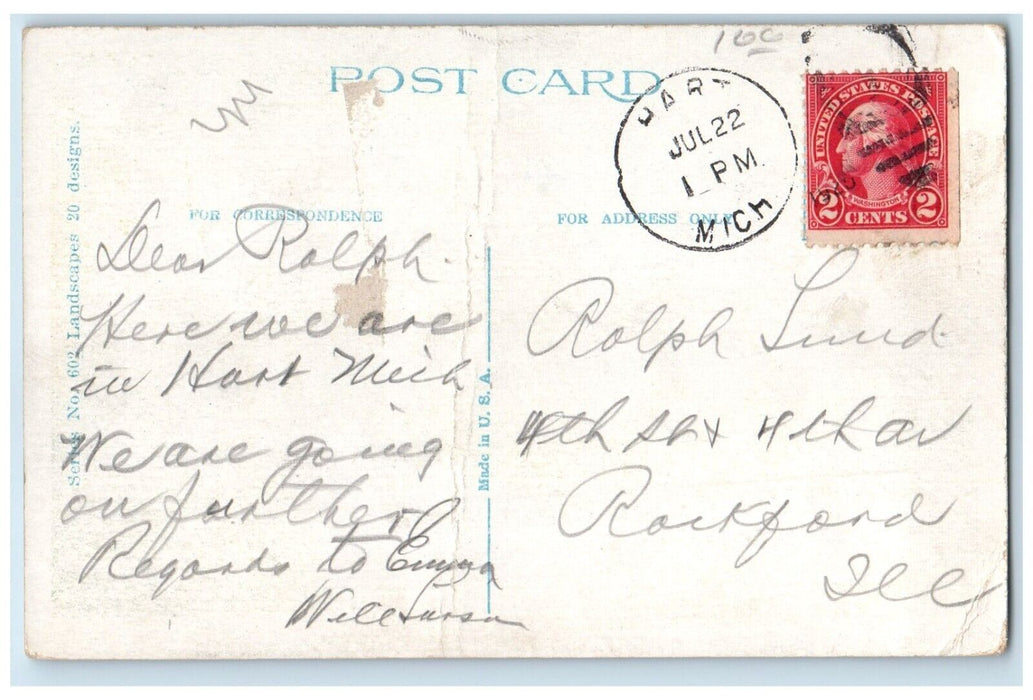 1925 Greetings From Farming Field Road Trees Hart Michigan MI Vintage Postcard