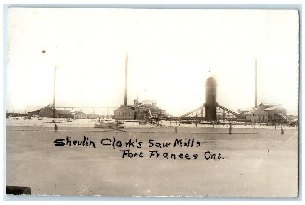 c1920's Shevlin Clarke Saw Mill View Fort Frances Ontario RPPC Photo Postcard